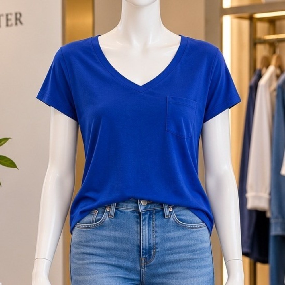 Femme by Tresics Royal Blue V Neck Pocket Tee Cobalt Womens XL